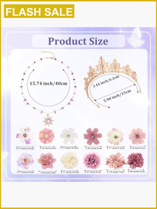 Crystal Tiara, Sun Necklace & Flower Hair Clips Set - Princess Costume main image 5
